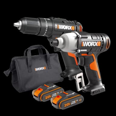 Worx WX902 20V PowerShare Cordless Combi Drill & Impact Driver Kit with 2X 2.0Ah Batteries, Charger & Bag - Worx