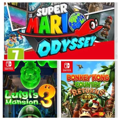 Donkey Kong Country Returns + Luigi’s Mansion 3 + Mario Odyssey (Switch Games Bundle) - Amazon