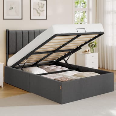 VASAGLE Small Double Bed Frame, 120 x 190 cm, Ottoman with Lift-Up Storage, Hydraulic Lift, Modern Minimalist - Amazon