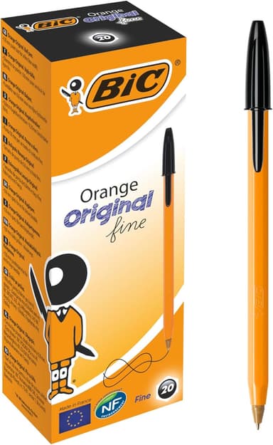 Bic Orange Fine Ballpoint Pens, Fine Point (0.8 mm), Blank Ink, Box of 20 - Writing Pens with Long-Lasting Ink, Black - Amazon