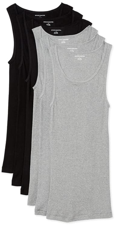 Amazon Essentials Men's Lightweight Tank Vest Undershirts, Pack of 6 in XS Black/Grey - Amazon