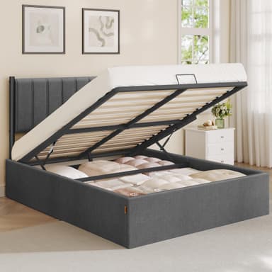 VASAGLE Double Bed Frame, 135 x 190 cm, Ottoman Bed with Lift-Up Storage - Grey - Amazon
