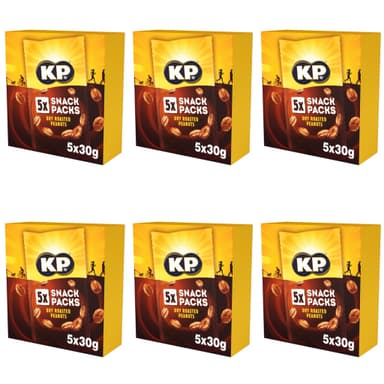 6x KP Nuts Dry Roasted Peanuts Multipack of 5 x 30g Snack Bags - £7.40 / £6.20 S&S - Amazon
