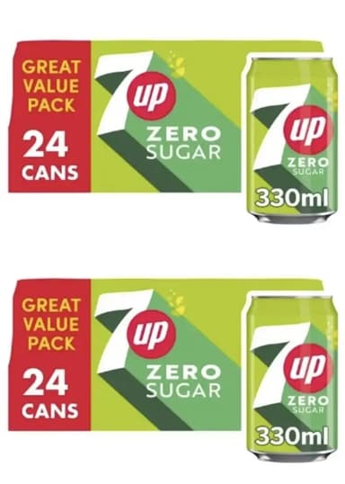 2 x 7UP Zero Lemon & Lime Cans 24 x 330ml Discount at Checkout (£12.60 / £14.20 with S&S) - Amazon
