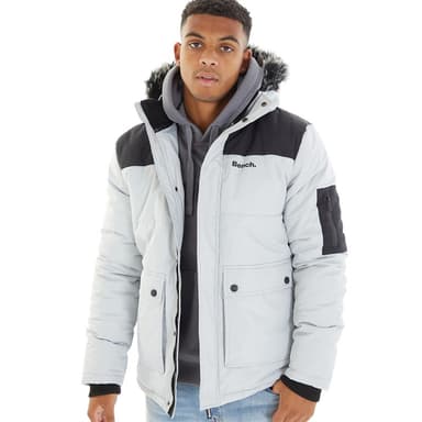 Bench Mens Tillor Fur Trim Hooded Padded Parka Frost Grey | Sizes S-M - MandM