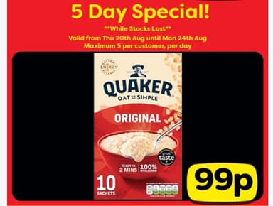 Quaker Original Oats 10 pack - FarmFoods