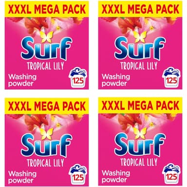 4 x Surf Laundry Powder Tropical Lily 125 Washes, 6.5kg (£7.91 a Box) £24.86 - £28.36 with S&S - Amazon