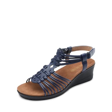 DREAM PAIRS Womens Wedge Sandals | wedge heel lengthens legs, multiple secure straps - Navy / White / Black @ dreampairsEU /FBA - Amazon