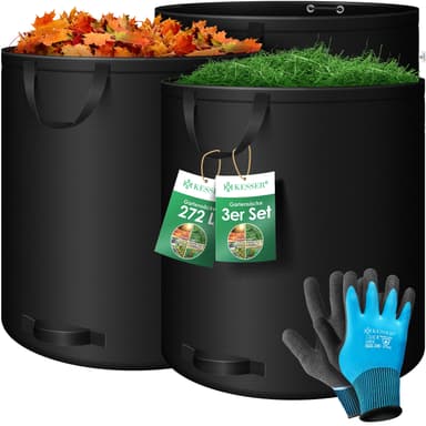 [Prime] KESSER Gartensack 3x 272L Set Laubsack Gartenabfallsack inkl. Handschuhe Schwarz oder Grün - Amazon