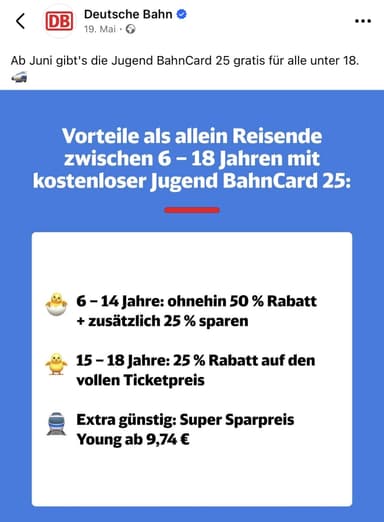 Jugend BahnCard 25 ab Juni gratis für alle bis 18. - Deutsche Bahn