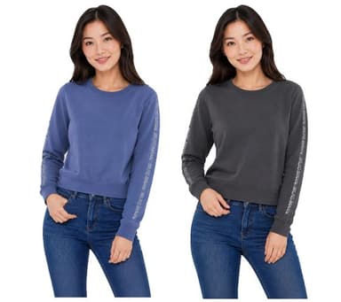 BRUNO BANANI - Damen Rundhals-Pullover mit Marken-Schriftzug am Ärmel | Gr. S, M, L | blau oder grau - Outlet46