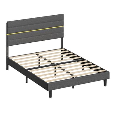 JOYFURNOS - Bettgestell | geeignet für eine 140 x 200 cm Matratze | verstellbares gepolstertes Kopfteil | Ikl. Lattenrost | Grau - Joybuy
