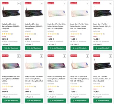 Ducky-Abverkauf bei Caseking - Diverse Tastaturen, Keycaps und Kabel mit bis zu 87% Rabatt gegenüber UVP - Caseking
