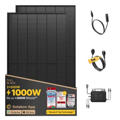 Amazon & Solakon - 1000W - Balkonkraftwerk - 800 Watt Wechselrichter inkl 5M Kabel für 229€, 900W Variante (VDE-konform) für nur 216,74€ - Amazon