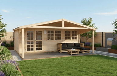 Gartenhaus Norwegen 10 – 6x3m mit Doppelfenster + Doppeltür | 40mm , XXL Vordach (210cm), Versandkostenfrei
