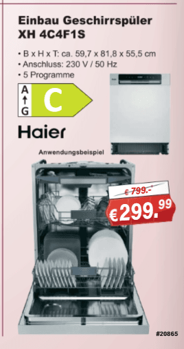 [Prospekt/Lokal] Haier Einbau-Geschirrspüler XH 4C4F1S für 299,99 € bei STABILO Baumarkt - STABILO Baumarkt