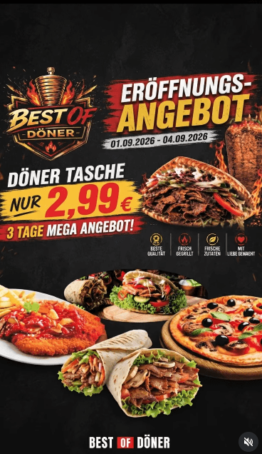 [Lokal Würselen | Berlin Grill] Zur Neueröffnung gibt es die Dönertasche für 2,99 € bis Freitag, den 04.09.2026 - Instagram