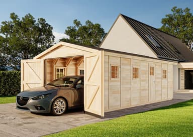 Alpholz Holzgarage 3,96 x 7,42 mit Geräteraum + Doppeltor (UVP 6230€) - B-Ware // auch weitere Einzelgaragen im Sale - Gartenhaus
