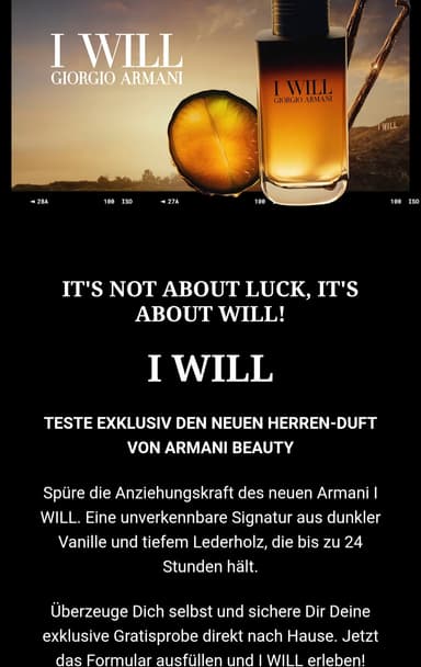 Gratis Armani „I WILL“ Herren-Duftprobe // Gewinnspiel (25.000 Proben) - Armani Beauty