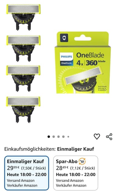 Philips OneBlade 360 Klingen 4 Stück QP440/50 [Prime] - Amazon