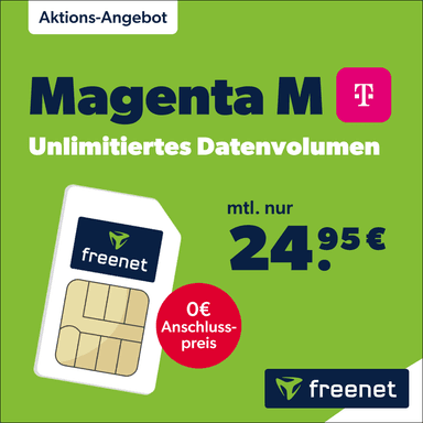 [Telekom-Netz] freenet Telekom Magenta Mobil M mit UNLIMITED 5G Datenvolumen für 24,95 € mtl. | inkl. CH und UK | 0€ Anschlussgebühr - Freenet