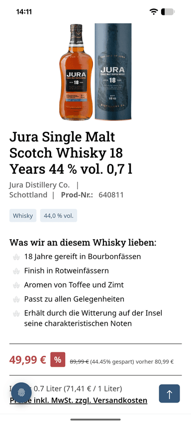 Jura 18 44% Single Malt Scotch Whisky Whiskybase 83,13 - Schneekloth
