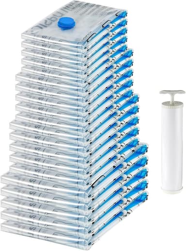 (Prime) 20 Stück Amazon Basics Vakuum-Kompressionsbeutel Reißverschluss, Aufbewahrungsbeutel, mit Handpumpe - Amazon