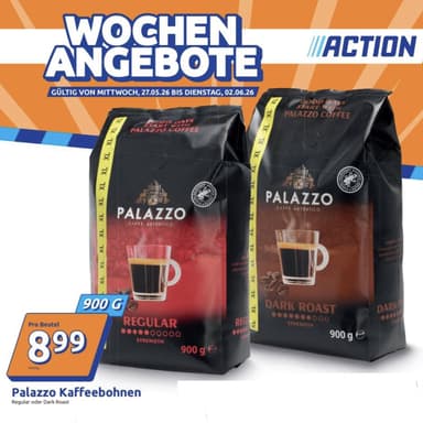 PALAZZO 900g Kaffeebohnen (9,99€/kg) bei ACTION - Action