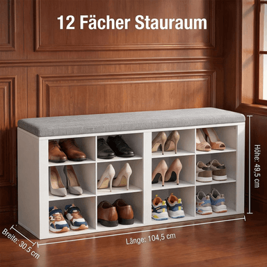 HaluPeit Schuhbank mit Sitzfläche, Schuhschrank mit Bank und 12 Fächern, verstellbare Regalböden, bis 150 kg, Weiß und Grau - Joybuy