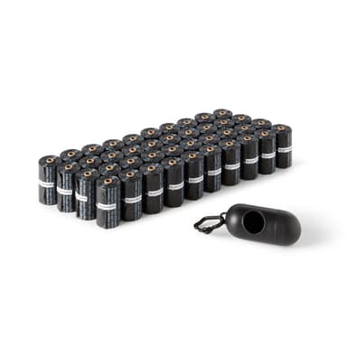 [Prime Spar Abo] Amazon Basics Hundekotbeutel mit Spender und Leinenclip, Unparfümiert, 600 Beutel (40 Packungen mit je 15 Beuteln), Schwarz - Amazon