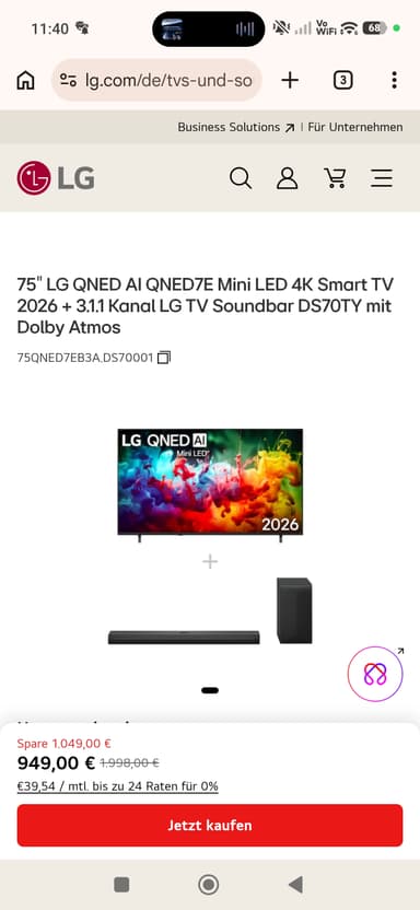 LG QNED AI QNED7E Mini LED 4K Smart TV 2026 + 3.1.1 Kanal LG TV Soundbar DS70TY - LG