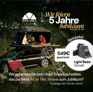 Jubiläums-Bundle Roof Space 2 oder 4 Dachzelt + Light Base Vorzelt im wert von 549€ Kostenlos - Roof Space