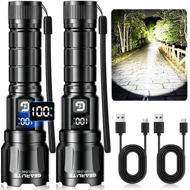(GEARLITE@Prime) GEARLITE Taschenlampe LED Aufladbar 2 Stück, 6000Lumens Taktische Handlampe - Amazon