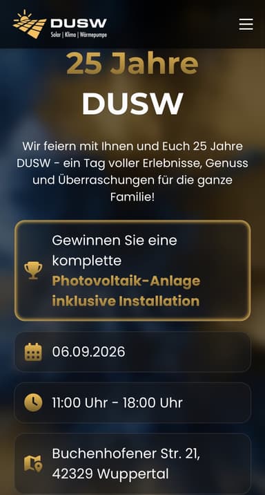 [Wuppertal] Gratis Getränk & Eis beim DUSW-Jubiläum + Chance auf PV-Anlage inkl. Installation als Hauptgewinn - DUSW
