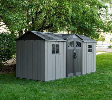 Kentucky Gartenhaus | Kunststoff Gerätehaus mit Boden und Regalsystem | Dunkelgrau | 2x4 m - Mygardenhome