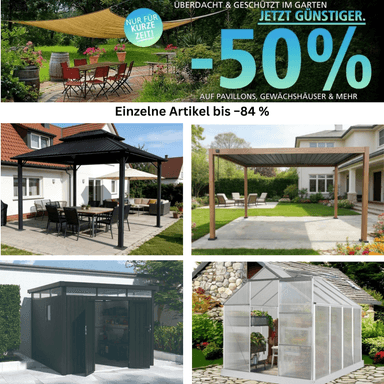 Garten-Angebote | Alu-Gewächshaus 250×190×193 cm 165,45 €, Stahl-Pavillon 365×298×275 cm 435,45 € inkl. VSK | Doppelliege, Pergola u. v. m. - NORMA24