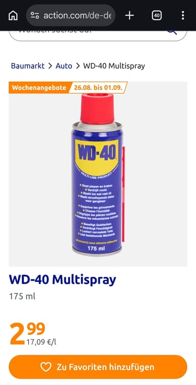 WD-40 Multispray Öl Spray 175 ml [Action] [Lokal] - Action