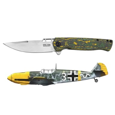 BÖKER PLUS ME 109 Damast Messer | mit Stahl aus Messerschmitt Bf 109 | Kohlefaser Griffschalen | Titan Framelock | nicht §42a-konform - Galaxus