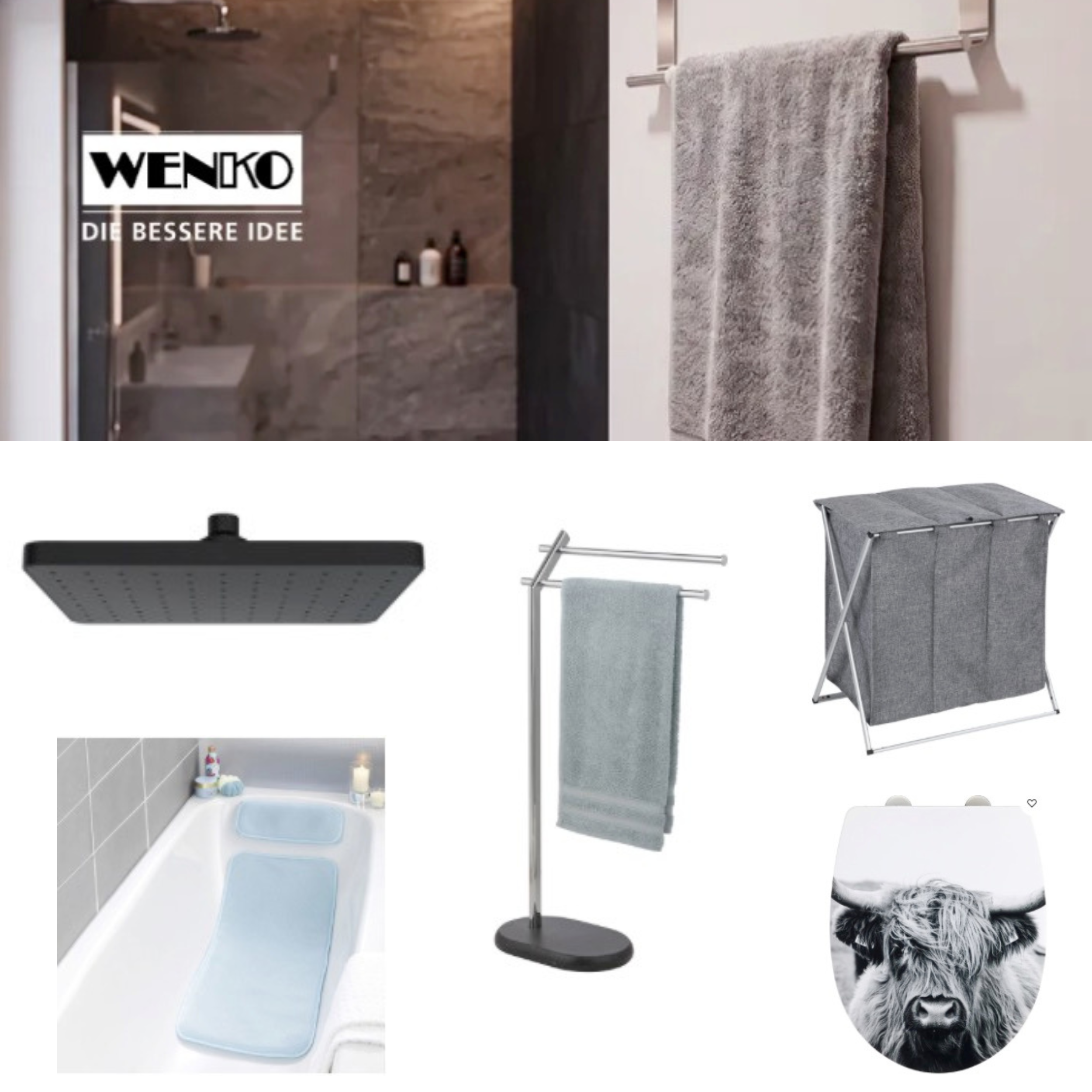 WENKO Bad- & Haushaltsartikel | z. B. Regenduschkopf 14,94 €, Wäschekorb Trio 12,94 €, Handtuchständer Puro 22,94 € inkl. VSK u. v. m. - Limango
