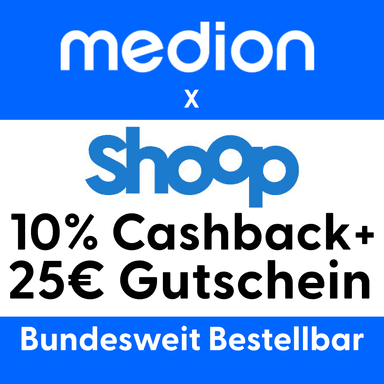 SHOOP x MEDION: 13% Cashback auf alles + Extra 25€ Shoop-Gutscheine ab 250€ MBW z.B. Smart TV Fernseher, Windows Laptop, Gaming & für Küchen - MEDION
