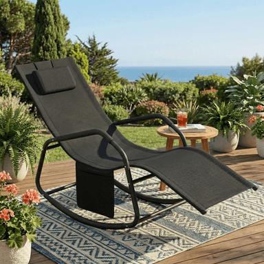 JOYFURNOS Schaukelliege 151 x 56 x 90 cm, verstellbare Kopfstütze, Umkippschutz, max. 150 kg, schwarz - Joybuy