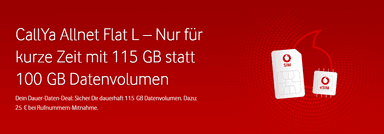 kostenlose Vodafone CallYa Allnet Flat S 40GB / M 65GB / L 115 GB PREPAID - Karte + 25 Euro für Rufnummernmitnahme + Cashback - Vodafone