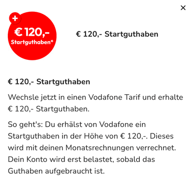 Vodafone Aktion: 120€ Startguthaben in allen Smart Tarifen (ersetzt 100€ Wechselbonus) - Sparhandy