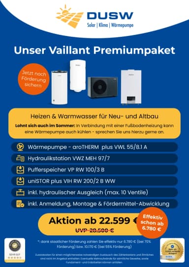Vaillant Wärmepumpen-Komplettpaket für Neu- und Altbau mit Speicher, Montage und Fördermittelservice - DUSW
