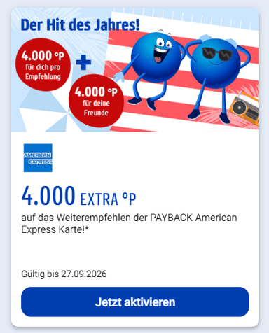 [Payback Amex KwK] 4000 Punkte für Werber und 4000 Punkte für Geworbenen (entspricht jeweils 40€) - PAYBACK