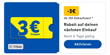 [Lidl Plus | Filiale] 3€ Gutschein ab 35€ Einkaufswert (personalisiert) - Lidl