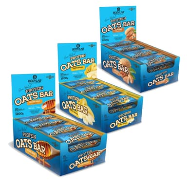 BODYLAB - Dreierpack Protein Oats Bar (3x12x100g) | ca. 1€/Riegel | American Brownie/Banane/Golden Syrup/Gesmischte Früchte/Mandel - Bodylab24