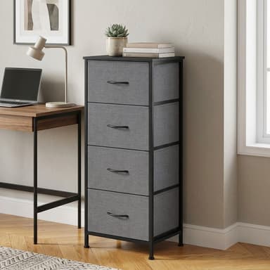 SONGMICS BELLAH Kommode mit 4 Schubladen | Stahl & MDF, 30kg Oberplatte, Kippschutz, 30x39,6x96,2 cm, Schiefergrau (prime) - Amazon