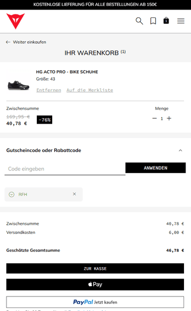Dainese MTB Sale: bis zu 70 % Rabatt + 20 % extra über Corporate Benefits, z. B. HG Acto Pro für 46,78 € - Dainese