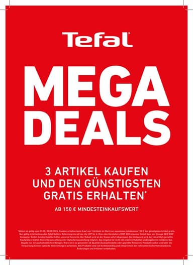 (Lokal Marl) Tefal Mega Deal - 3 Artikel kaufen und den günstigsten gratis erhalten / ab 150€ Mindesteinkaufwert - Fashion Outlet Marl